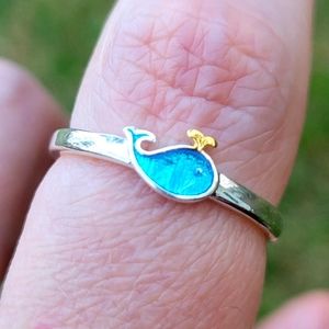 Blue Whale Water Spout 925 Silver Adjustable Ring